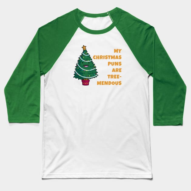 Tree-Mendous Christmas Pun Baseball T-Shirt by Phil Tessier